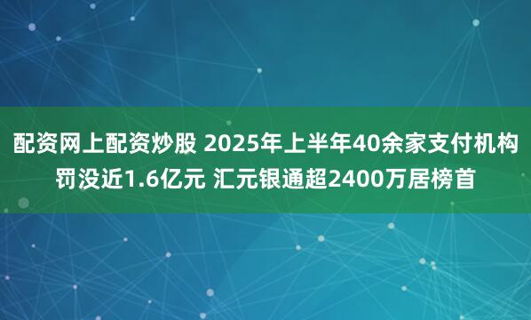 配资网上配资炒股 2025年上半年40余家支付机构罚没近1.6亿元 汇元银通超2400万居榜首