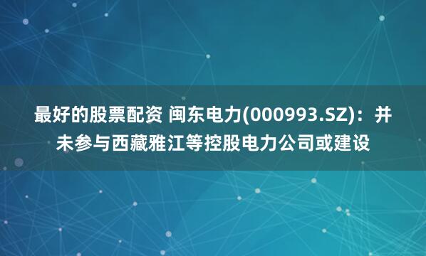 最好的股票配资 闽东电力(000993.SZ)：并未参与西藏雅江等控股电力公司或建设