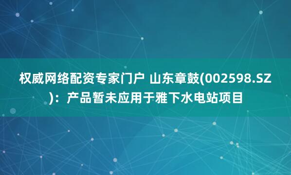 权威网络配资专家门户 山东章鼓(002598.SZ)：产品暂未应用于雅下水电站项目
